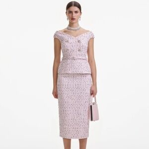 self-portrait Pink Boucle Pearl Midi Dress Size: US8 - MSRP $585 NWT
